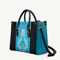 New Zealand Custom Leather Bag Fire Basketball Maori Tribal Sky Blue - Polynesian Pride