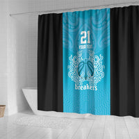 New Zealand Custom Shower Curtain Fire Basketball Maori Tribal Sky Blue - Polynesian Pride