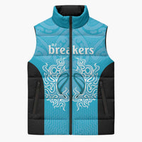 New Zealand Custom Sleeveless Puffer Jacket Fire Basketball Maori Tribal Sky Blue - Polynesian Pride