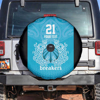 New Zealand Custom Spare Tire Cover Fire Basketball Maori Tribal Sky Blue - Polynesian Pride