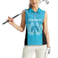 New Zealand Custom Women Sleeveless Polo Shirt Fire Basketball Maori Tribal Sky Blue - Polynesian Pride