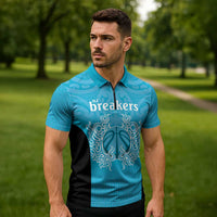 New Zealand Custom Zipper Polo Shirt Fire Basketball Maori Tribal Sky Blue - Polynesian Pride