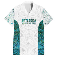 Custom New Zealand Aotearoa Family Matching Off The Shoulder Long Sleeve Dress and Hawaiian Shirt Green Maori Paua Shell Indigenous - Polynesian Pride