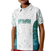 Custom New Zealand Aotearoa Kid Polo Shirt Green Maori Paua Shell Indigenous - Polynesian Pride