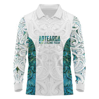 Custom New Zealand Aotearoa Long Sleeve Polo Shirt Green Maori Paua Shell Indigenous - Polynesian Pride