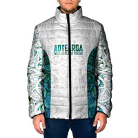 Custom New Zealand Aotearoa Padded Jacket Green Maori Paua Shell Indigenous - Polynesian Pride