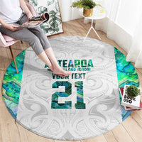 Custom New Zealand Aotearoa Round Carpet Green Maori Paua Shell Indigenous LT9 - Polynesian Pride