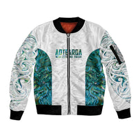 Custom New Zealand Aotearoa Sleeve Zip Bomber Jacket Green Maori Paua Shell Indigenous - Polynesian Pride