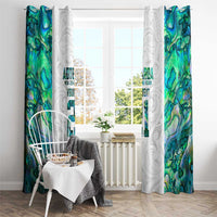 Custom New Zealand Aotearoa Window Curtain Green Maori Paua Shell Indigenous - Polynesian Pride