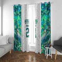 Custom New Zealand Aotearoa Window Curtain Green Maori Paua Shell Indigenous - Polynesian Pride