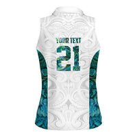 Custom New Zealand Aotearoa Women Sleeveless Polo Shirt Green Maori Paua Shell Indigenous - Polynesian Pride