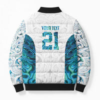 Custom New Zealand Aotearoa Bomber Puffer Jacket Maori Paua Shell Indigenous - Polynesian Pride