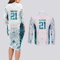 Custom New Zealand Aotearoa Couples Matching Long Sleeve Bodycon Dress and Long Sleeve Button Shirt Maori Paua Shell Indigenous - Polynesian Pride