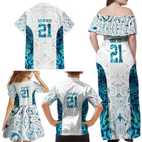 Custom New Zealand Aotearoa Family Matching Off Shoulder Maxi Dress and Hawaiian Shirt Maori Paua Shell Indigenous - Polynesian Pride