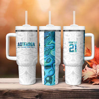 Custom New Zealand Aotearoa Tumbler With Handle Maori Paua Shell Indigenous - Polynesian Pride