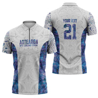 Custom New Zealand Aotearoa Zipper Polo Shirt Purple Maori Paua Shell Indigenous - Polynesian Pride