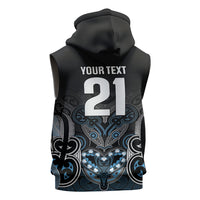 World Cricket Custom New Zealand Sleeveless Zip Hoodie Kia kaha nga Potae Pango