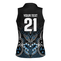 World Cricket Custom New Zealand Women Sleeveless Polo Shirt Kia kaha nga Potae Pango