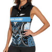 World Cricket Custom New Zealand Women Sleeveless Polo Shirt Kia kaha nga Potae Pango