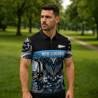 World Cricket Custom New Zealand Zipper Polo Shirt Kia kaha nga Potae Pango