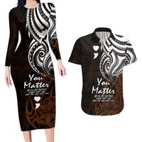 Your Matter Suicide Prevention Couples Matching Long Sleeve Bodycon Dress and Hawaiian Shirt Gold Polynesian Tribal LT9 Gold - Polynesian Pride
