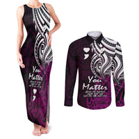 Your Matter Suicide Prevention Couples Matching Tank Maxi Dress and Long Sleeve Button Shirts Pink Polynesian Tribal LT9 Pink - Polynesian Pride