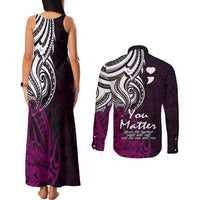 Your Matter Suicide Prevention Couples Matching Tank Maxi Dress and Long Sleeve Button Shirts Pink Polynesian Tribal LT9 - Polynesian Pride