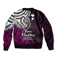 Your Matter Suicide Prevention Sleeve Zip Bomber Jacket Pink Polynesian Tribal LT9 - Polynesian Pride
