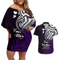 Your Matter Suicide Prevention Couples Matching Off Shoulder Short Dress and Hawaiian Shirt Purple Polynesian Tribal LT9 Purple - Polynesian Pride