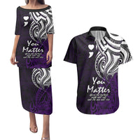 Your Matter Suicide Prevention Couples Matching Puletasi Dress and Hawaiian Shirt Purple Polynesian Tribal LT9 Purple - Polynesian Pride