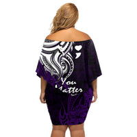 Your Matter Suicide Prevention Off Shoulder Short Dress Purple Polynesian Tribal LT9 - Polynesian Pride
