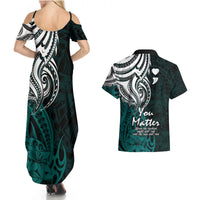Your Matter Suicide Prevention Couples Matching Summer Maxi Dress and Hawaiian Shirt Turqoise Polynesian Tribal LT9 - Polynesian Pride