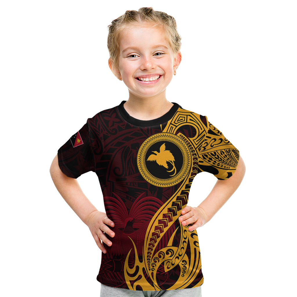 Papua New Guinea Island Kid T Shirt Bird of Paradise with Gold Polynesian Tribal LT9 Gold - Polynesian Pride
