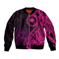 Papua New Guinea Island Bomber Jacket Bird of Paradise with Pink Polynesian Tribal LT9 Unisex Pink - Polynesian Pride