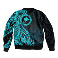 Papua New Guinea Island Bomber Jacket Bird of Paradise with Aqua Polynesian Tribal LT9 - Polynesian Pride