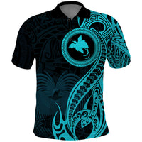 Papua New Guinea Island Polo Shirt Bird of Paradise with Aqua Polynesian Tribal LT9 Aqua - Polynesian Pride