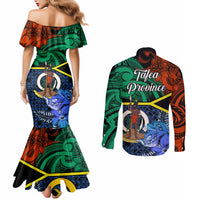 tafea-day-couples-matching-mermaid-dress-and-long-sleeve-button-shirts-vanuatu-sand-drawing-with-polynesian-pattern
