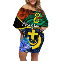 tafea-day-family-matching-off-shoulder-short-dress-and-hawaiian-shirt-vanuatu-sand-drawing-with-polynesian-pattern