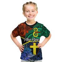 Tafea Day Kid T Shirt Vanuatu Sand Drawing With Polynesian Pattern LT9 Blue - Polynesian Pride