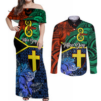 personalised-tafea-day-couples-matching-off-shoulder-maxi-dress-and-long-sleeve-button-shirts-vanuatu-sand-drawing-with-polynesian-pattern