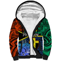 Personalised Tafea Day Sherpa Hoodie Vanuatu Sand Drawing With Polynesian Pattern LT9 Unisex Blue - Polynesian Pride