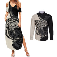 personalised-polynesia-fishing-couples-matching-summer-maxi-dress-and-long-sleeve-button-shirts-with-maori-hei-matau-fish-hook-gold-art