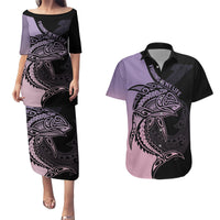 personalised-polynesia-fishing-couples-matching-puletasi-dress-and-hawaiian-shirt-with-maori-hei-matau-fish-hook-pastel-art