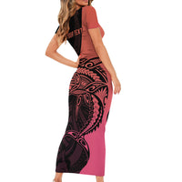 personalised-polynesia-fishing-short-sleeve-bodycon-dress-with-maori-hei-matau-fish-hook-pink-art
