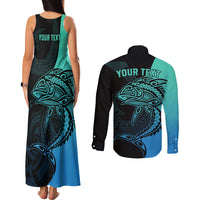 personalised-polynesia-fishing-couples-matching-tank-maxi-dress-and-long-sleeve-button-shirts-with-maori-hei-matau-fish-hook-turquoise-art