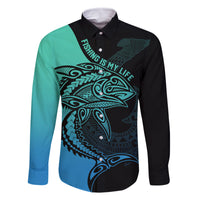 personalised-polynesia-fishing-family-matching-mermaid-dress-and-hawaiian-shirt-with-maori-hei-matau-fish-hook-turquoise-art