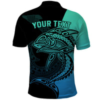 Personalised Polynesia Fishing Polo Shirt With Maori Hei Matau Fish Hook Turquoise Art LT9 - Polynesian Pride