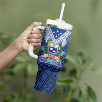 Custom Rugby Toa Samoa Tumbler With Handle Samoa mo Samoa Strength in Tatau - Polynesian Pride