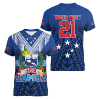 Custom Rugby Toa Samoa Women V-Neck T-Shirt Samoa mo Samoa Strength in Tatau - Polynesian Pride