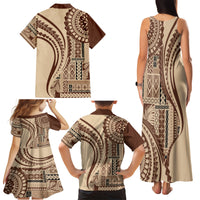 Samoa Siapo Arty Family Matching Tank Maxi Dress and Hawaiian Shirt Brown Style LT9 - Polynesian Pride